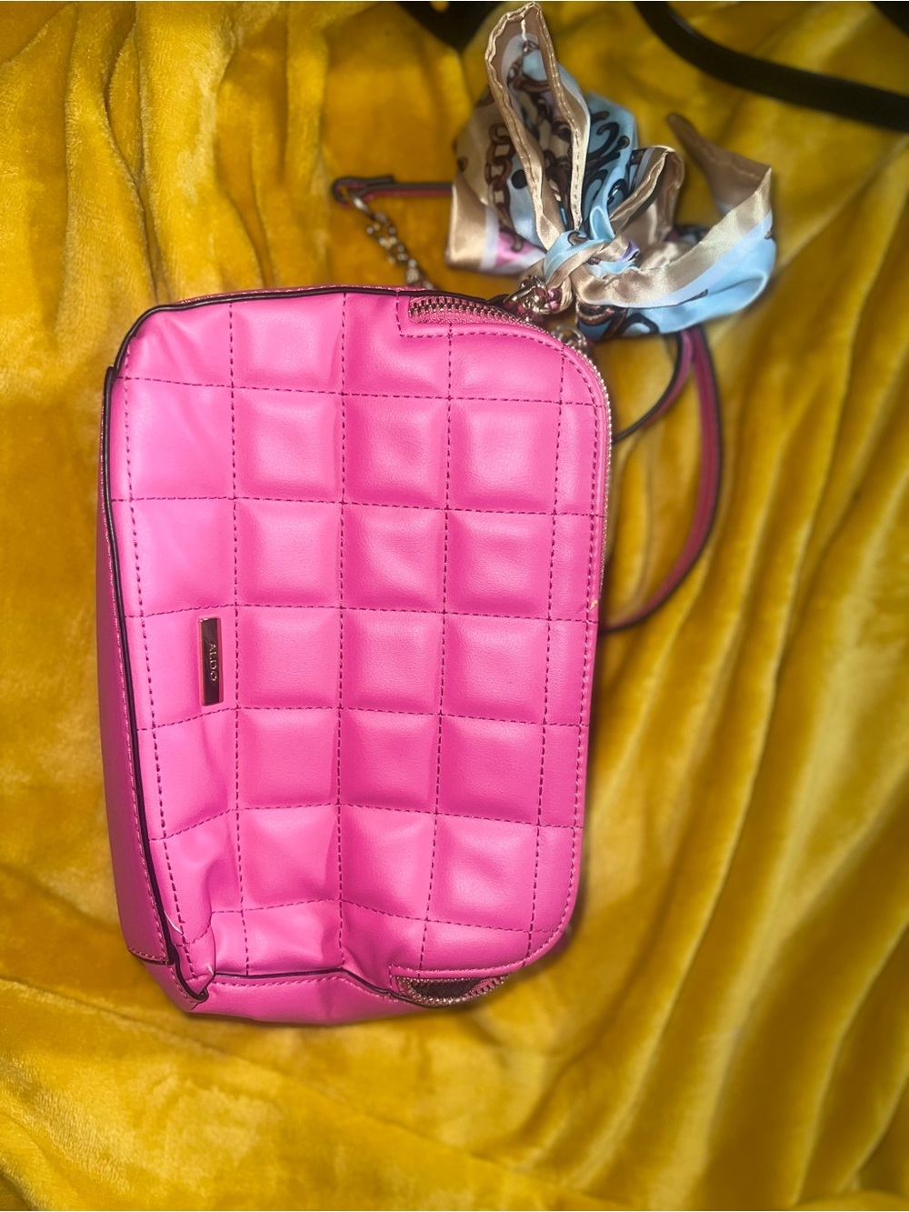 Aldo Hot Pink Quilted Crossbody with Scarf Tie. Like new.